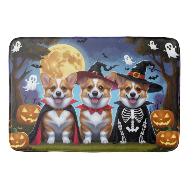 Corgi Dogs Pumpkin Halloween Funny Badematte (Vorderseite)