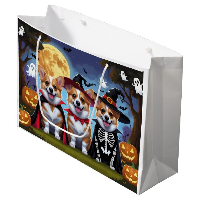 Corgi Dogs Pumpkin Halloween Funny Große Geschenktüte (Vorderseite Schrägansicht)