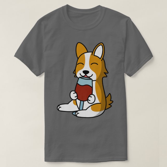 Corgi Drinking Wine Dog284 T-Shirt (Design vorne)