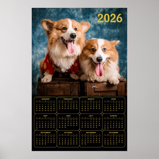 Corgi Duo 2026 Kalender Poster (Vorne)