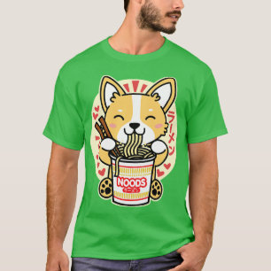 Corgi Eating Instant Noodles Niedlich Kawaii Hund T-Shirt