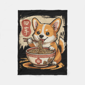 Corgi Eating Ramen Fleecedecke