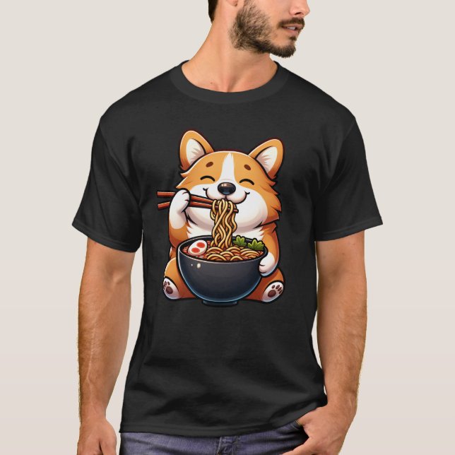 Corgi Eating Ramen Noodle Anime Kawaii Japanisch T-Shirt (Vorderseite)
