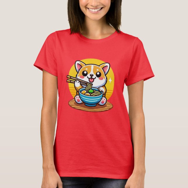 Corgi Eating Ramen T-Shirt (Vorderseite)