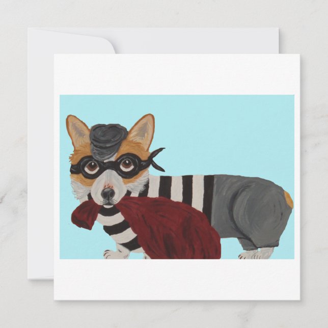 Corgi-Einbrecher-Einladung Dankeskarte (Vorderseite)