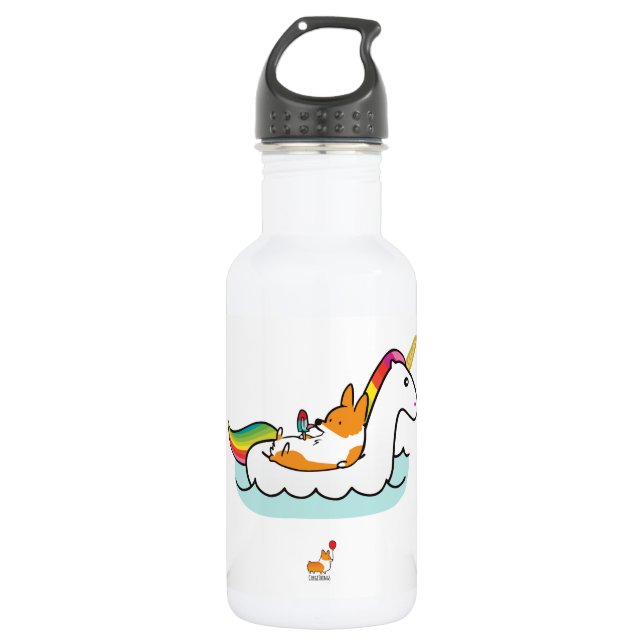 Corgi-Einhorn Floatie Wasser-Flasche Trinkflasche (Vorderseite)