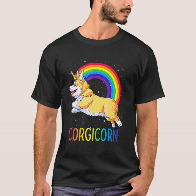 Corgi-Einhorn-Mädchen-Kinder-Regenbogen T-Shirt (Vorderseite)
