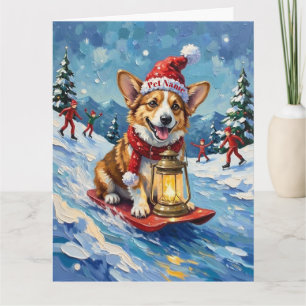 Corgi-Eisrutscher-Weihnachtslaternenhut Karte
