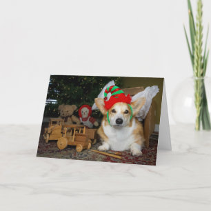 Corgi Elf in a Box Christmas card Karte