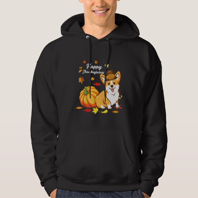 Corgi-Erntedank für Hund 550 Hoodie (Vorderseite)
