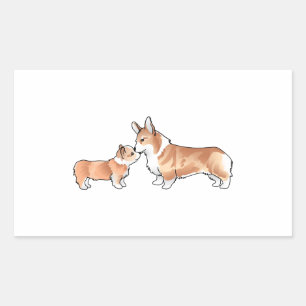 CORGI ERWACHSENE UND PUP RECHTECKIGER AUFKLEBER
