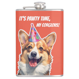Corgi Es ist Geburtstagsfeier Zeit meine korgeous Flachmann
