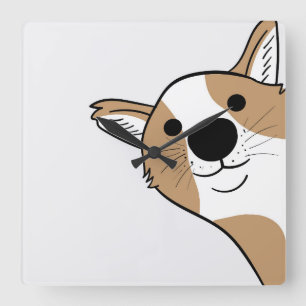 Corgi Face Quadratische Wanduhr