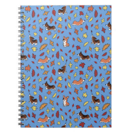 Corgi Fall Leaves Blue Plain Notebook Notizblock