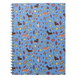 Corgi Fall Leaves Blue Plain Notebook Notizblock