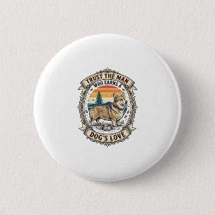 Corgi-Fan-Shirt Vintage-Dog-Dad-Gravur-Design Button