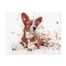 Corgi & Feather Art Postkarte