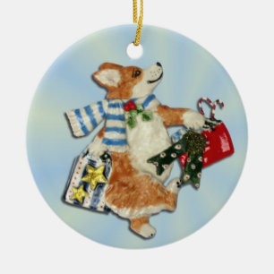Corgi-Feiertags-Käufer-Verzierung Keramikornament
