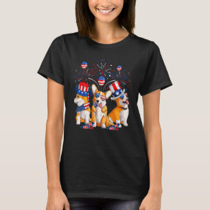 Corgi Feuerwerk Sonnenbrille Amerika Hund 4. Juli T-Shirt