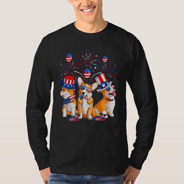 Corgi Firework Sunglasses America Dog 4th Of July  T-Shirt (Vorderseite)