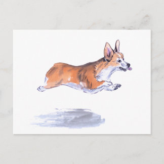 Corgi Flight Sumie Malerei Postkarte