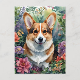 Corgi Floral Watercolor Portrait Postkarte