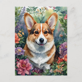 Corgi Floral Watercolor Portrait Postkarte
