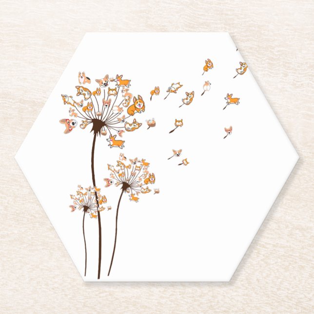 Corgi Flower Fly Dandelion Shirt Cute Dog Lover Untersetzer (Vorderseite)