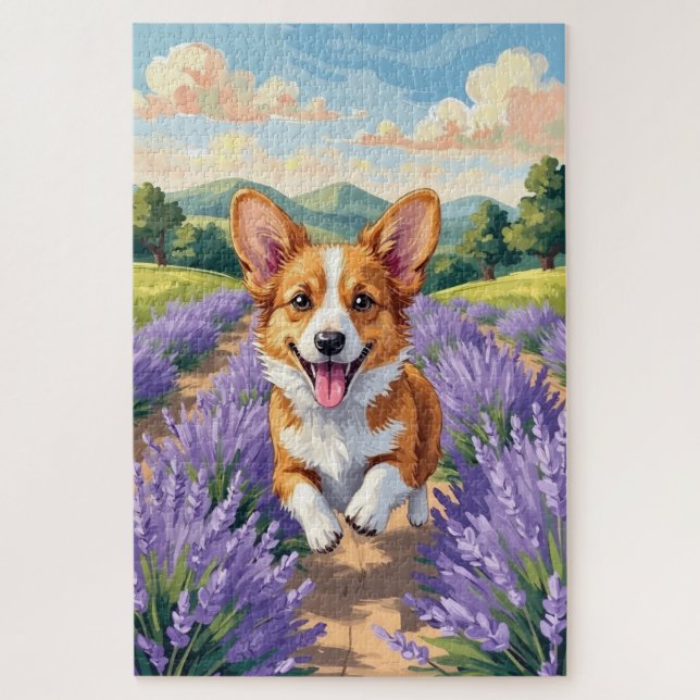 Corgi Frühling Lavendel Feld Süßer Hund Puzzle (Vertikal)