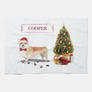 Corgi Funny Christmas Dog mit Tree Geschirrtuch