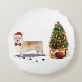 Corgi Funny Christmas Dog mit Tree Rundes Kissen