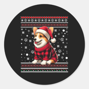 Corgi Funny Ugly Buffalo Karierte Weihnachtsmannmü Runder Aufkleber