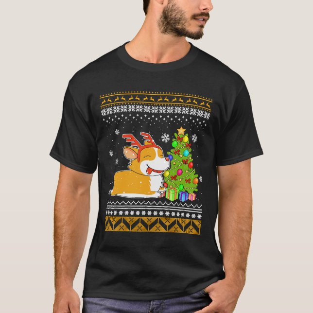 Corgi für Weihnachten Gif für Hund T-Shirt (Vorderseite)