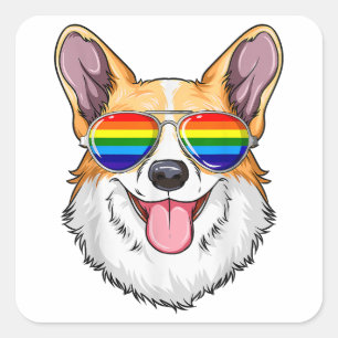 Corgi Gay Pride Flag LGBT Rainbow Sonnenbrille Cor Quadratischer Aufkleber