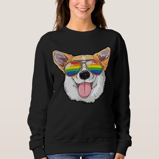 Corgi Gay Pride LGBT Rainbow Flag Sunglasses LGBTQ Sweatshirt (Vorderseite)