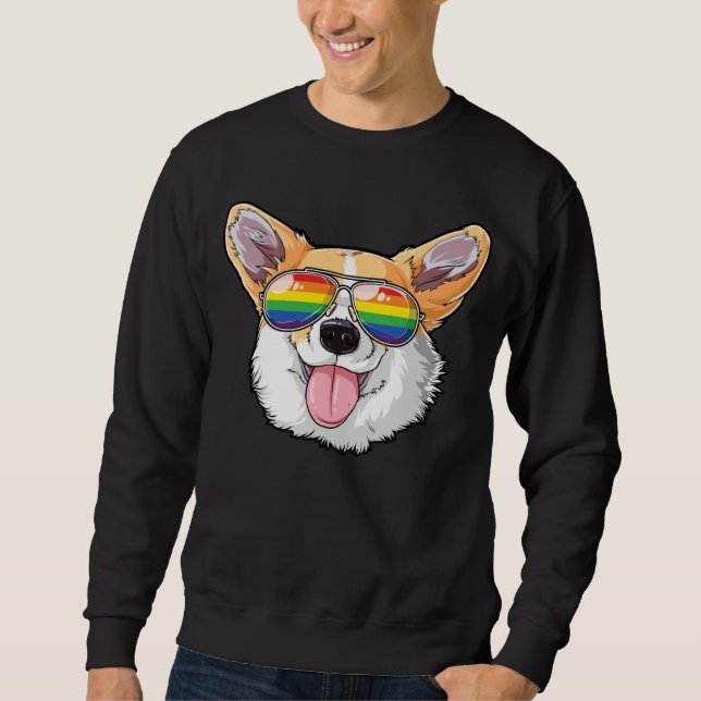 Corgi Gay Pride LGBT Rainbow Flag Sunglasses LGBTQ Sweatshirt (Vorderseite)