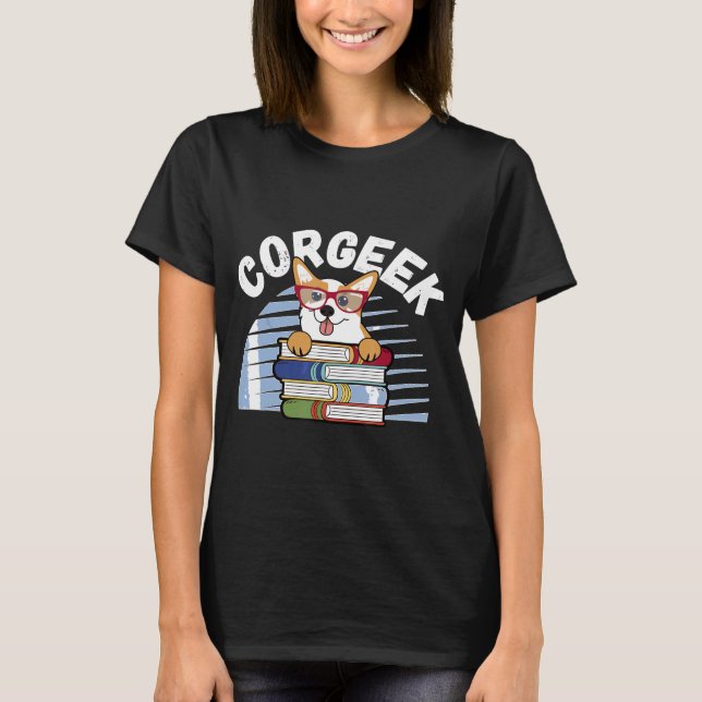 Corgi Geek Corgeek Buch T-Shirt (Vorderseite)