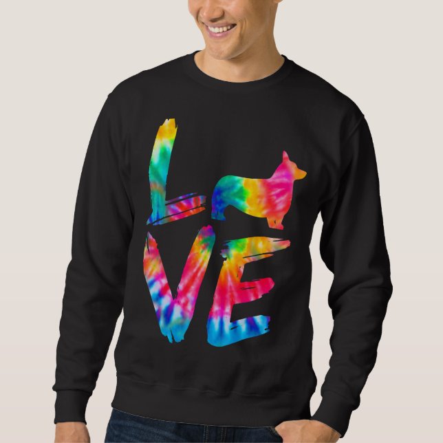 Corgi Gefärbte Krawatte Liebe Dog Mama Vater Sweatshirt (Vorderseite)