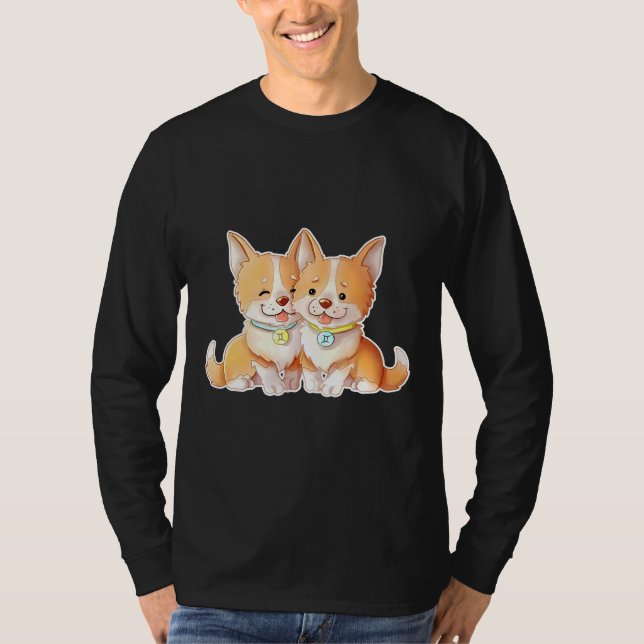Corgi Gemini Tierwalisischer Hausbesitzer Astrol T-Shirt (Vorderseite)