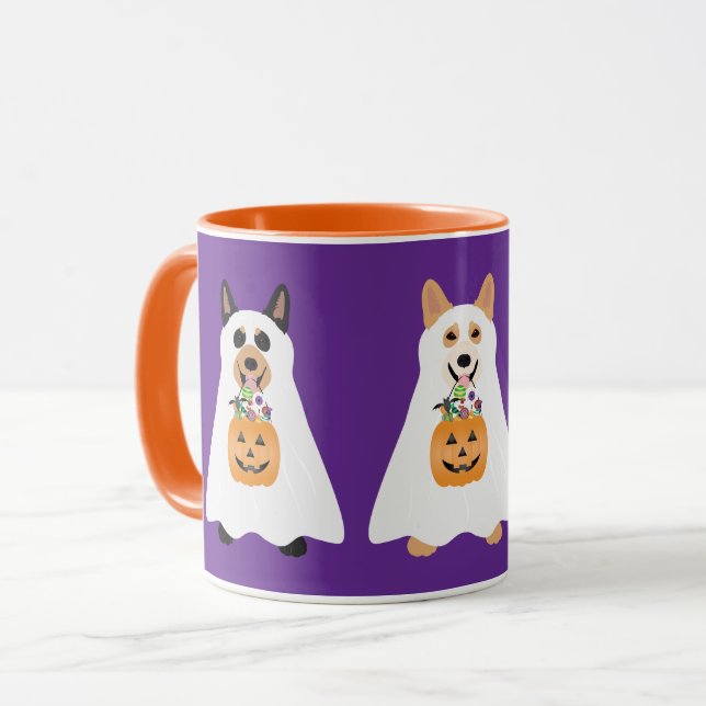 Corgi Ghost Dogs Halloween Tasse (Vorderseite Links)