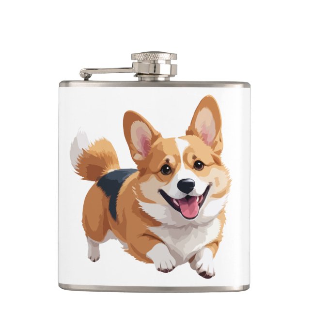 Corgi glücklich spielerischer Spaß springen in der Flachmann (Vorderseite)