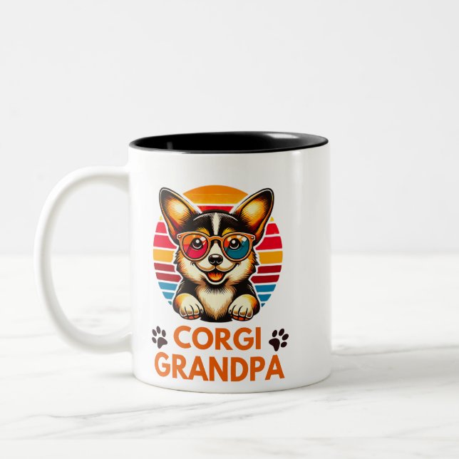 Corgi Grandpa Retro Corgi Dog Lover Design Zweifarbige Tasse (Links)