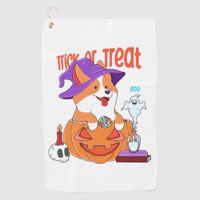 Corgi Halloween Golfhandtuch (Vorderseite)