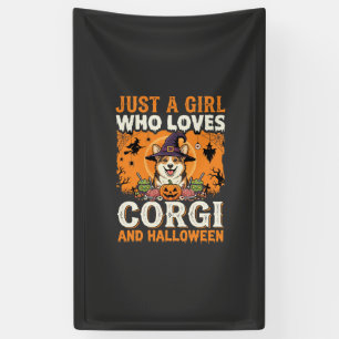 Corgi Halloween Hexen Mädchen Vintage Horror Banner