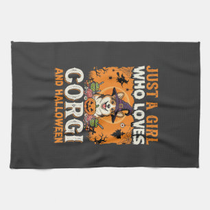 Corgi Halloween Hexen Mädchen Vintage Horror Geschirrtuch