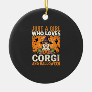 Corgi Halloween Hexen Mädchen Vintage Horror Keramik Ornament