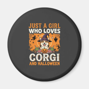 Corgi Halloween Hexen Mädchen Vintage Horror Magnet