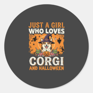 Corgi Halloween Hexen Mädchen Vintage Horror Runder Aufkleber