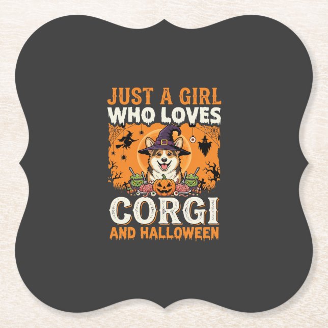 Corgi Halloween Hexen Mädchen Vintage Horror Untersetzer (Vorderseite)