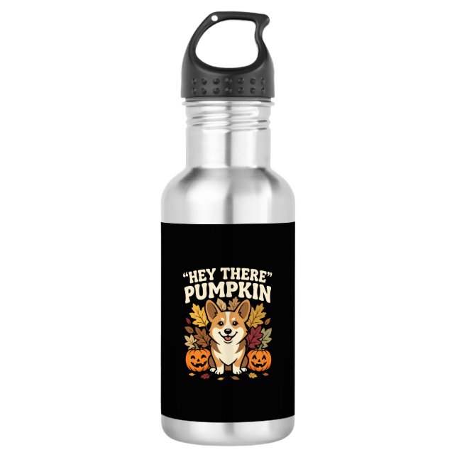 Corgi Halloween Hey There Kürbis Design Edelstahlflasche (Vorderseite)